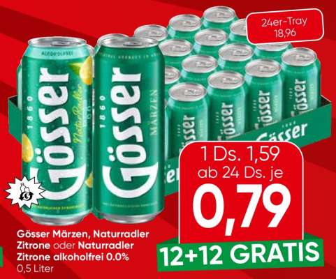 Gösser Märzen, Naturradler Zitrone oder Naturradler Zitrone alkoholfrei 0.0%