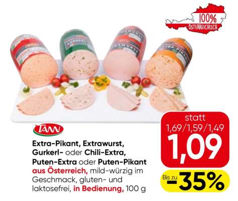 TANN Extra-Pikant, Extrawurst, Gurkerl- oder Chili-Extra, Puten-Extra oder Puten-Pikant