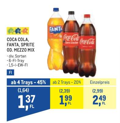 Coca-Cola, Fanta, Sprite od. Mezzo-Mix
