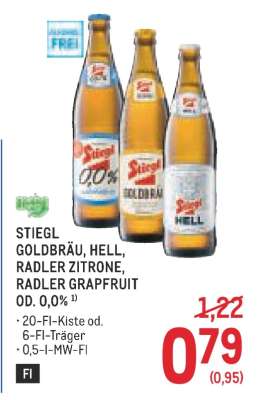 STIEGL GOLDBRÄU, HELL, RADLER ZITRONE, RADLER GRAPFRUIT OD. 0,0%