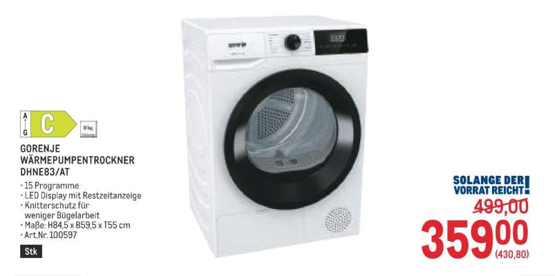 GORENJE WÄRMEPUMPENTROCKNER DNHE83/A1T