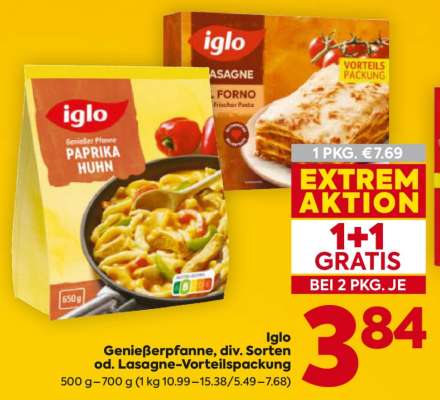 Iglo Genießerpfanne div. Sorten od. Lasagne Vorteilspackung
