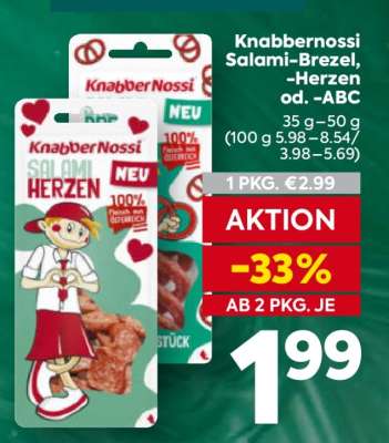 Knabbernossi Salami-Brezel, -Herzen od. -ABC