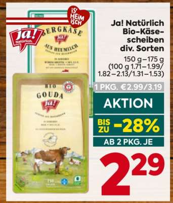 Ja! Natürlich Bio-Käsescheiben div. Sorten