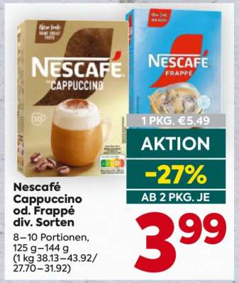 Nescafé Cappuccino od. Frappé div. Sorten