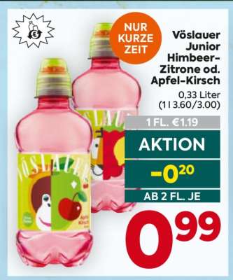 Vöslauer Junior Himbeer-Zitrone od. Apfel-Kirsch
