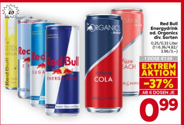 Red Bull Energydrink od. Organics div. Sorten