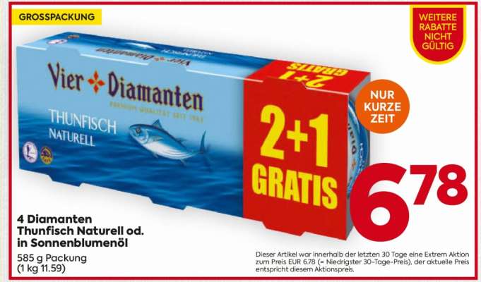 4 Diamanten Thunfisch Naturell od. in Sonnenblumenöl