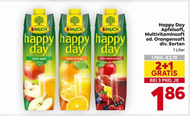 Happy Day Apfelsaft, Multivitaminsaft od. Orangensaft div. Sorten