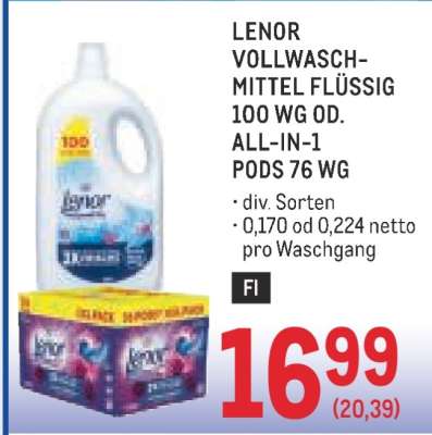 LENOR VOLLWASCHMITTEL FLÜSSIG 100 WG OD. ALL-IN-1 PODS 76 WG