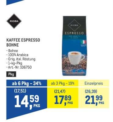 RIOBA KAFFEE ESPRESSO BOHNE