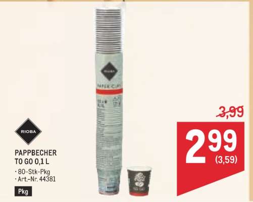 RIOBA PAPPBECHER TO GO 0,1 L