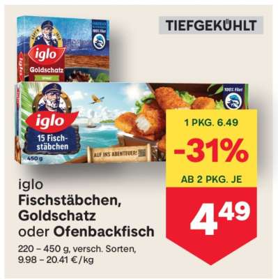 iglo Fischstäbchen, Goldschatz oder Ofenbackfisch