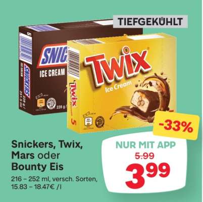 Snickers, Twix, Mars oder Bounty Eis