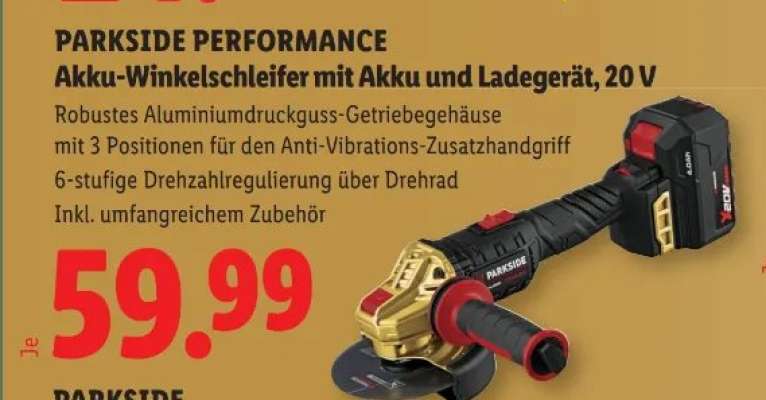 PARKSIDE PERFORMANCE Akku-Winkelschleifer mit Akku und Ladegerät, 20 V