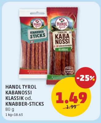 HANDL TYROL KABANOSSI KLASSIK od. KNABBER-STICKS