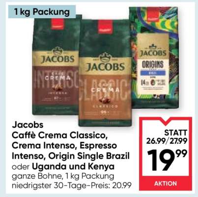 Jacobs Caffè Crema Classico, Crema Intenso, Espresso Intenso, Origin Single Brazil oder Uganda und Kenya