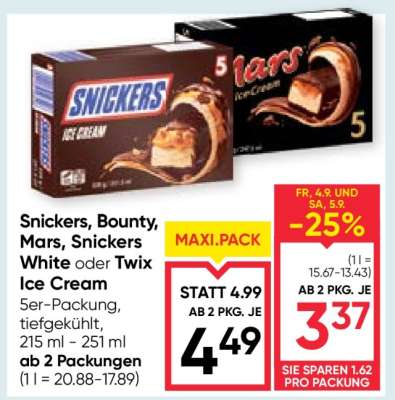 Snickers, Bounty, Mars, Snickers White oder Twix Ice Cream