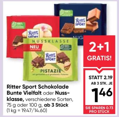 Ritter Sport Schokolade Bunte Vielfalt oder Nussklasse