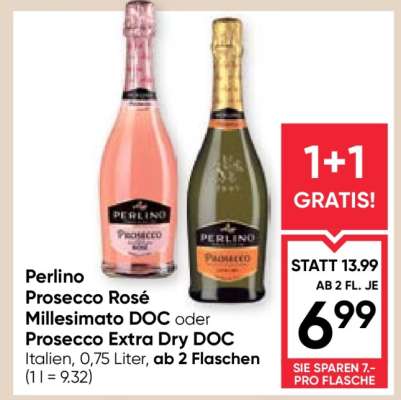 Perlino Prosecco Rosé Millesimato DOC oder Prosecco Extra Dry DOC
