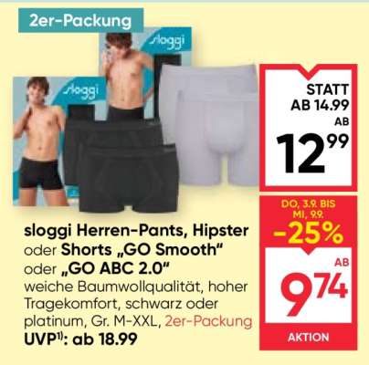 sloggi Herren-Pants, Hipster oder Shorts „GO Smooth“ oder „GO ABC 2.0“
