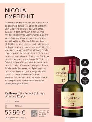 Redbreast Single Pot Still Irish Whiskey 12 YO