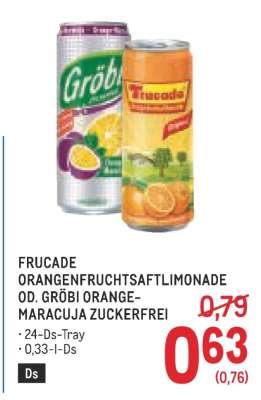 FRUCADE ORANGENFRUCHTSAFTLIMONADE OD. GRÖBI ORANGE-MARACUJA ZUCKERFREI