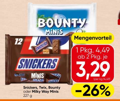 Snickers, Twix, Bounty oder Milky Way Minis