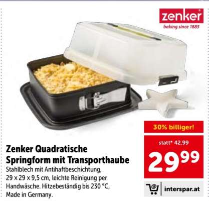 Zenker Quadratische Springform mit Transporthaube