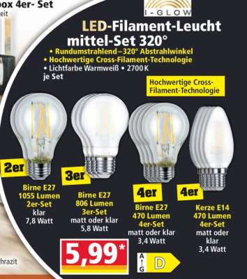 I-GLOW LED-Filament-Leuchtmittel-Set 320°