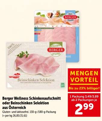 Berger Wellness Schinkenaufschnitt oder Beinschinken Selektion aus Österreich