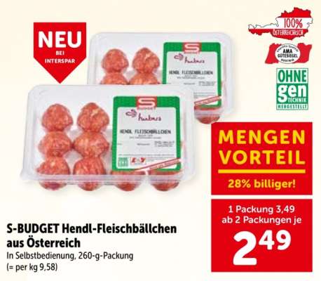 S-BUDGET Hendl-Fleischbällchen aus Österreich