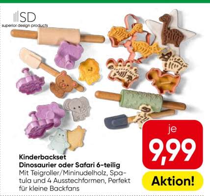 Kinderbackset Dinosaurier oder Safari 6-teilig