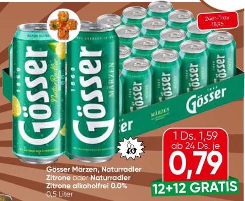 Gösser Märzen, Naturradler Zitrone oder Naturradler Zitrone alkoholfrei 0.0%