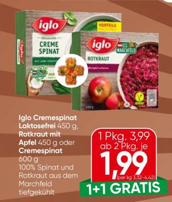Iglo Cremespinat, Rotkraut mit Apfel oder Cremespinat