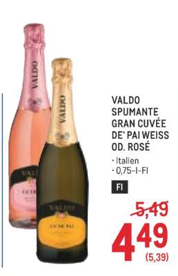 VALDO SPUMANTE GRAN CUVÉE DE' PAI WEISS OD. ROSÉ