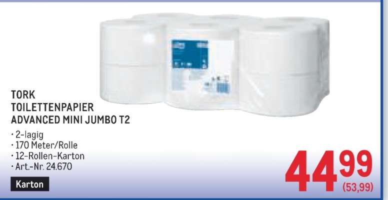 TORK TOILETTENPAPIER ADVANCED MINI JUMBO T2