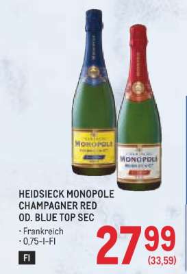 HEIDSIECK MONOPOLE CHAMPAGNER RED OD. BLUE TOP SEC