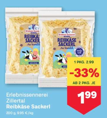 Erlebnissennerei Zillertal Reibkäse Sackerl