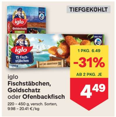 iglo Fischstäbchen, Goldschatz oder Ofenbackfisch