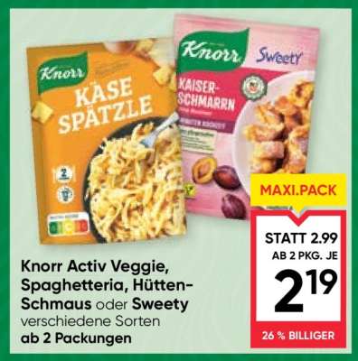 Knorr Activ Veggie, Spaghetteria, Hütten-Schmaus oder Sweety