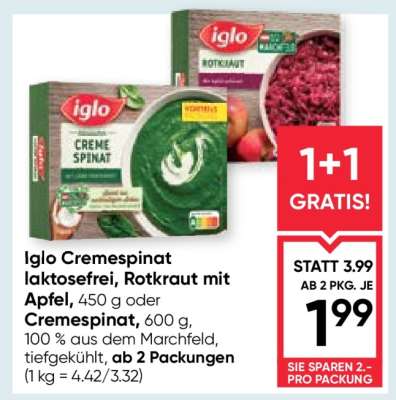 Iglo Cremespinat laktosefrei, Rotkraut mit Apfel