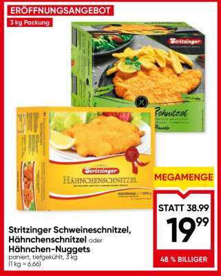 Stritzinger Schweineschnitzel, Hähnchenschnitzel oder Hähnchen-Nuggets