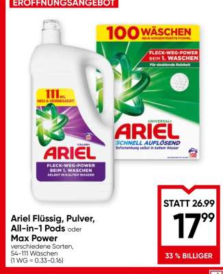 Ariel Flüssig, Pulver, All-in-1 Pods oder Max Power