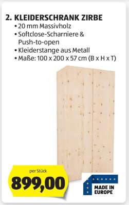 KLEIDERSCHRANK ZIRBE