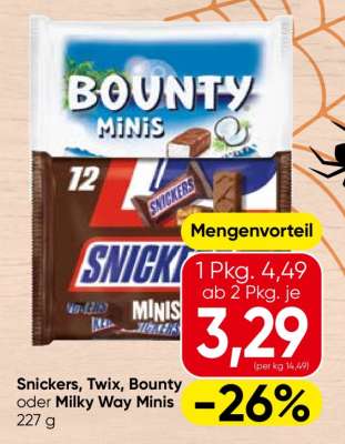 Snickers, Twix, Bounty oder Milky Way Minis