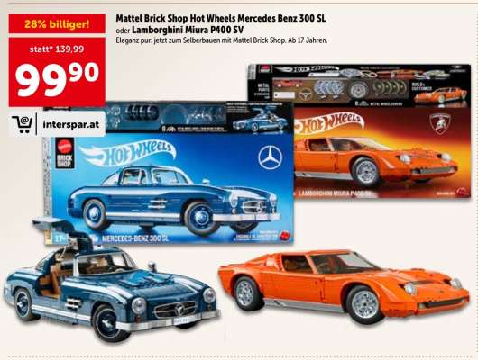 Mattel Brick Shop Hot Wheels Mercedes Benz 300 SL oder Lamborghini Miura P400 SV
