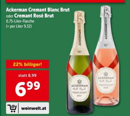 Ackerman Cremant Blanc Brut oder Cremant Rosé Brut
