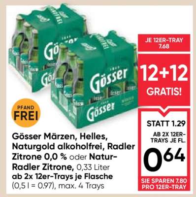 Gösser Märzen, Helles, Naturgold alkoholfrei, Radler Zitrone 0,0 % oder Natur-Radler Zitrone