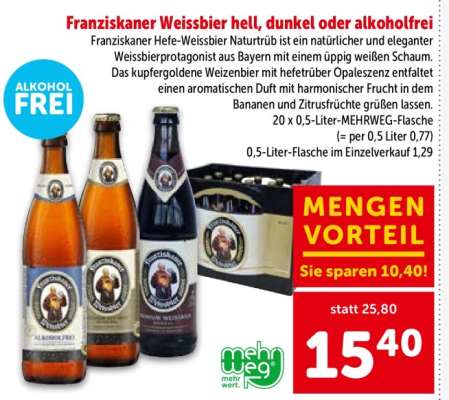Franziskaner Weissbier hell, dunkel oder alkoholfrei